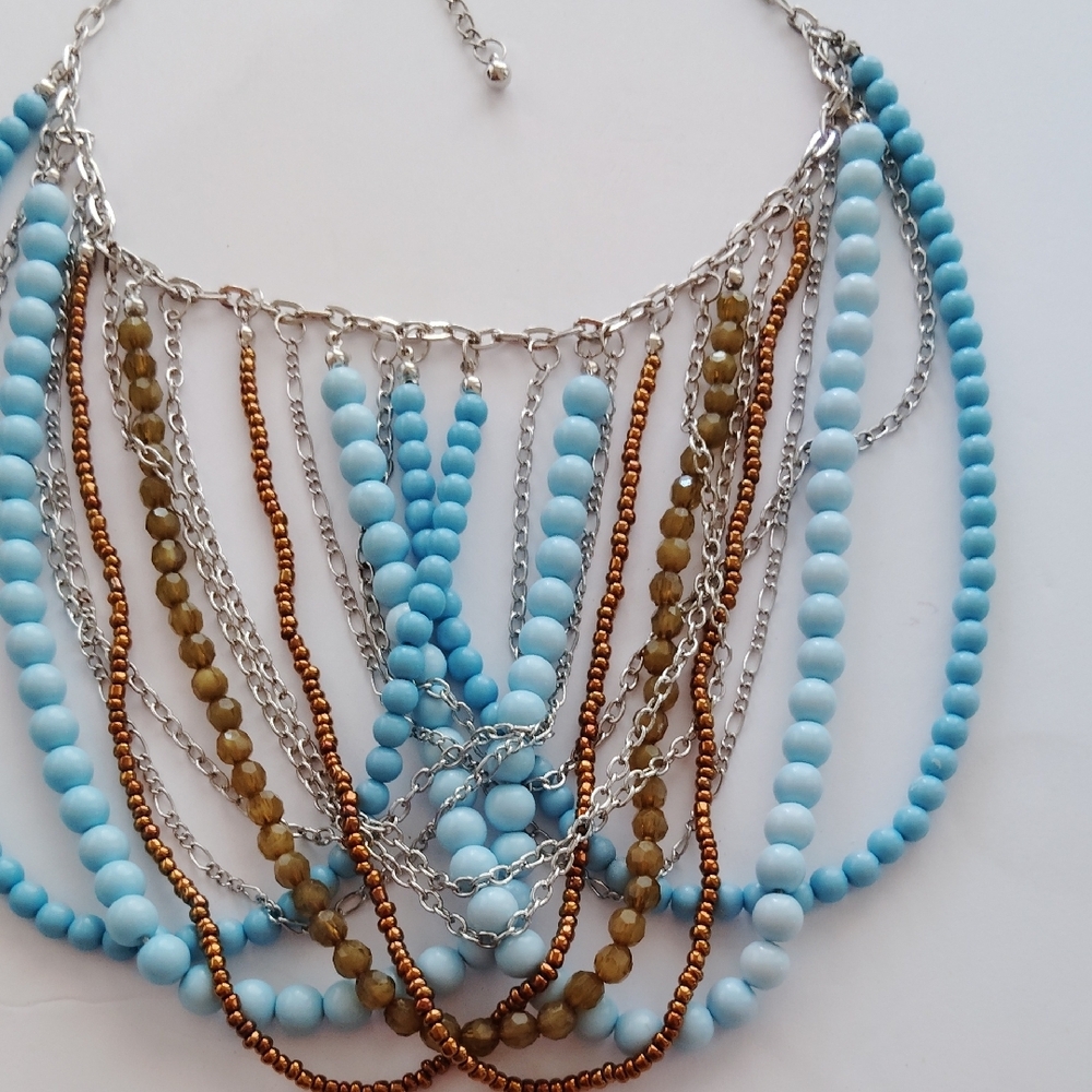 Elegant Silver and Blue Beaded Necklace - Picture 3 of 3